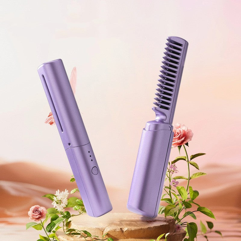 Professional Wireless Hair Straightener & Curler Comb - Portable, Fast Heating, and Hair-Friendly Styling Tool