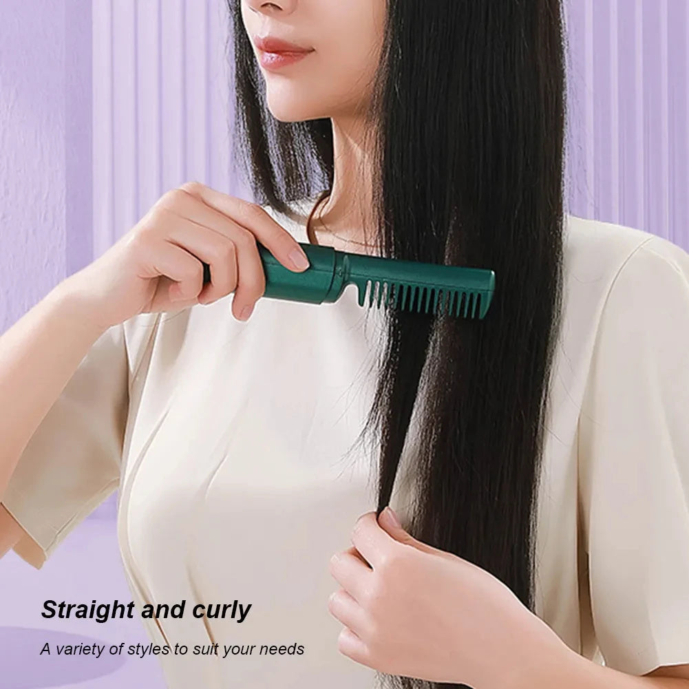 Professional Wireless Hair Straightener & Curler Comb - Portable, Fast Heating, and Hair-Friendly Styling Tool