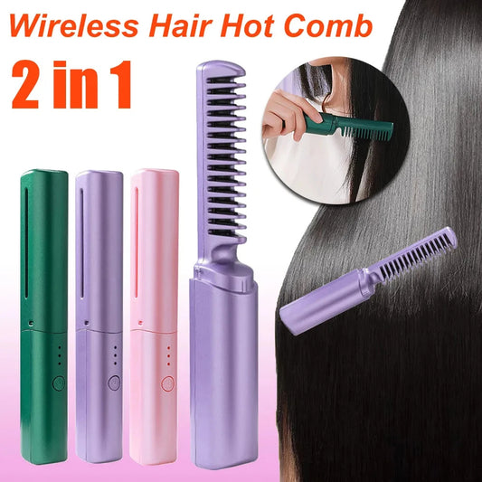 Professional Wireless Hair Straightener & Curler Comb - Portable, Fast Heating, and Hair-Friendly Styling Tool