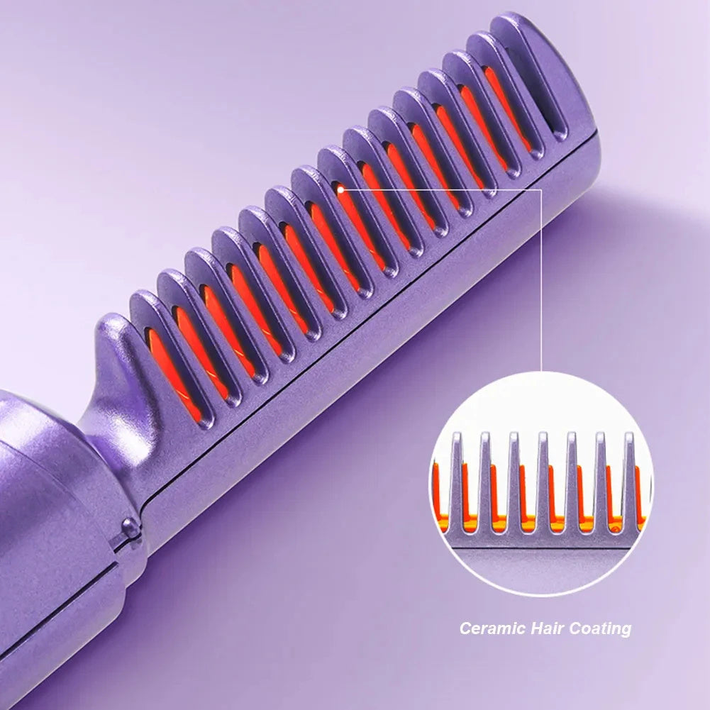 Professional Wireless Hair Straightener & Curler Comb - Portable, Fast Heating, and Hair-Friendly Styling Tool